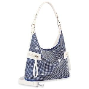 Shimmery Stones Blue-White  Color  Hobo Handbag With Side Pockets